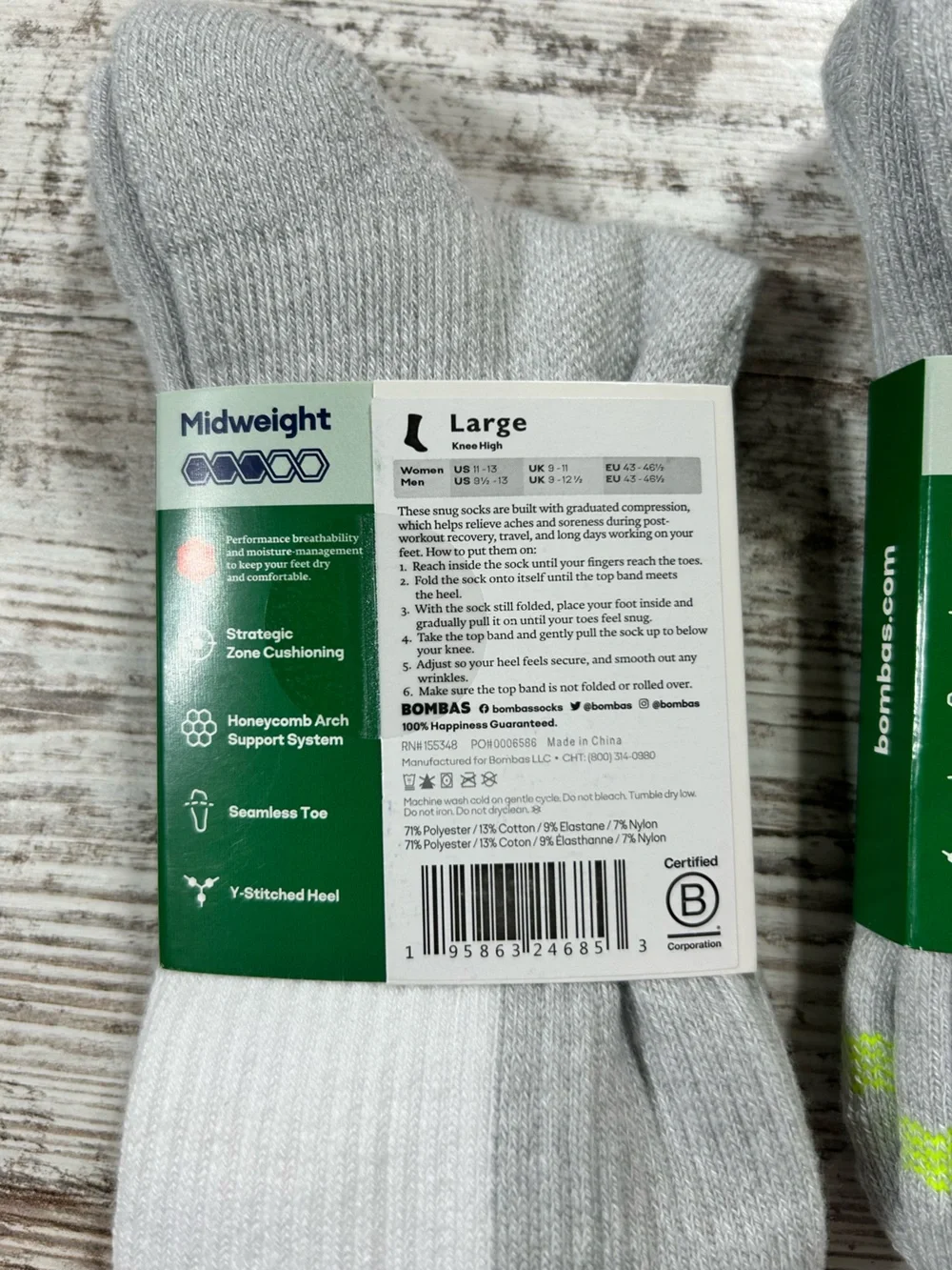 NWT lot (2) Bombas knee high mid weight compression (20-30) socks size large